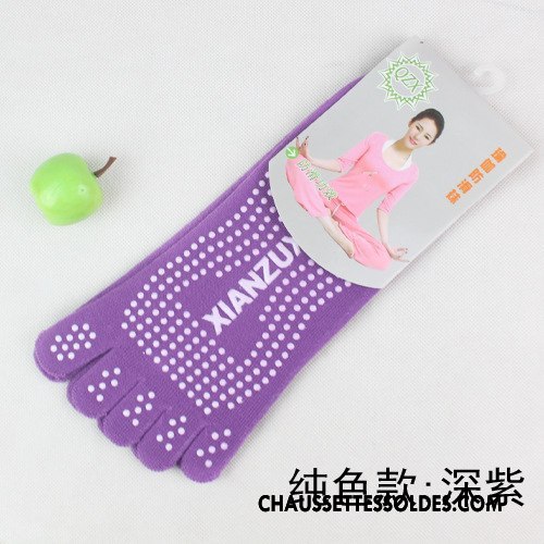 Chaussettes De Yoga Femme Dame Cinq Doigts Massage Mouvement Antidérapant Coton Bio Bleu
