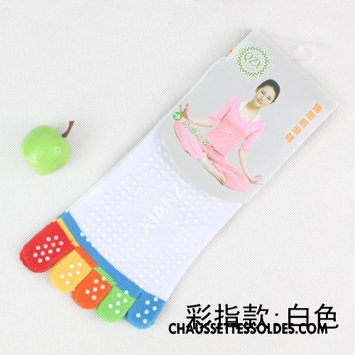 Chaussettes De Yoga Femme Dame Cinq Doigts Massage Mouvement Antidérapant Coton Bio Bleu