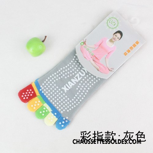 Chaussettes De Yoga Femme Dame Cinq Doigts Massage Mouvement Antidérapant Coton Bio Bleu