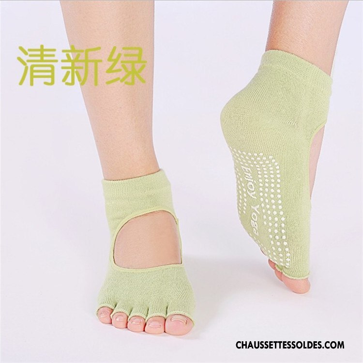 Chaussettes De Yoga Femme Dame Ouverture Du Pied Printemps Cinq Doigts Métier Antidérapant Vert