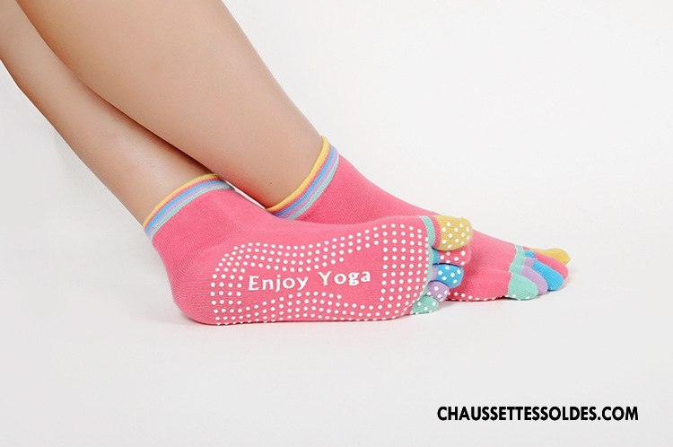 Chaussettes De Yoga Femme Dame Santé Cinq Doigts Antidérapant Mouvement Chaussettes En Coton Violet