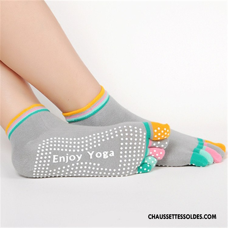 Chaussettes De Yoga Femme Dame Santé Cinq Doigts Antidérapant Mouvement Chaussettes En Coton Violet