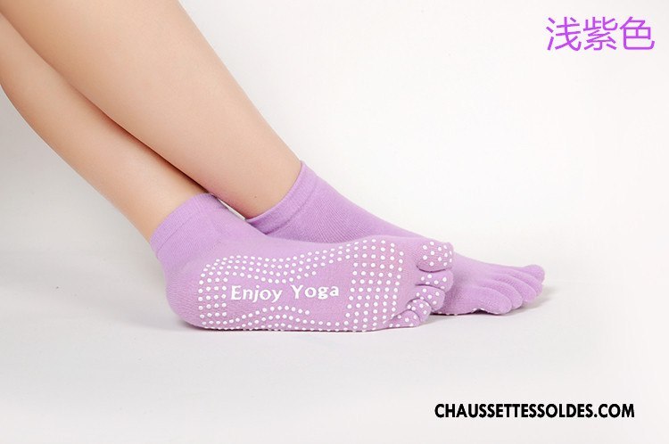 Chaussettes De Yoga Femme Dame Santé Cinq Doigts Antidérapant Mouvement Chaussettes En Coton Violet