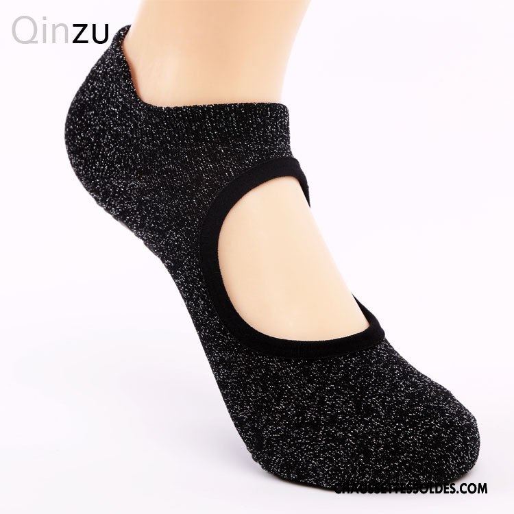Chaussettes De Yoga Femme Danse Antidérapant Ballet Chaussette De Noël Dos Nu Noir Argent