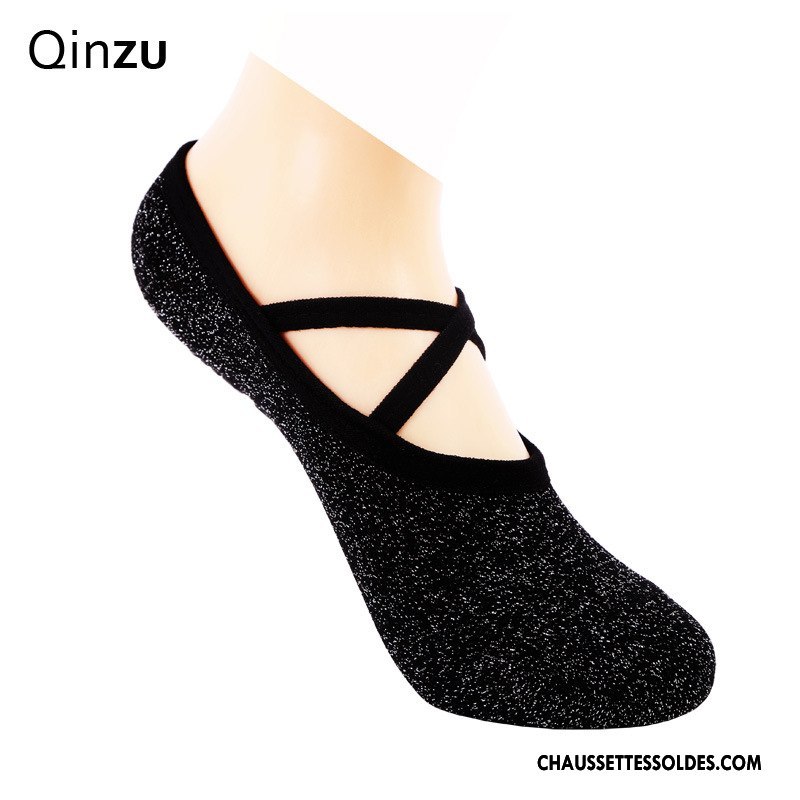 Chaussettes De Yoga Femme Danse Antidérapant Ballet Chaussette De Noël Dos Nu Noir Argent