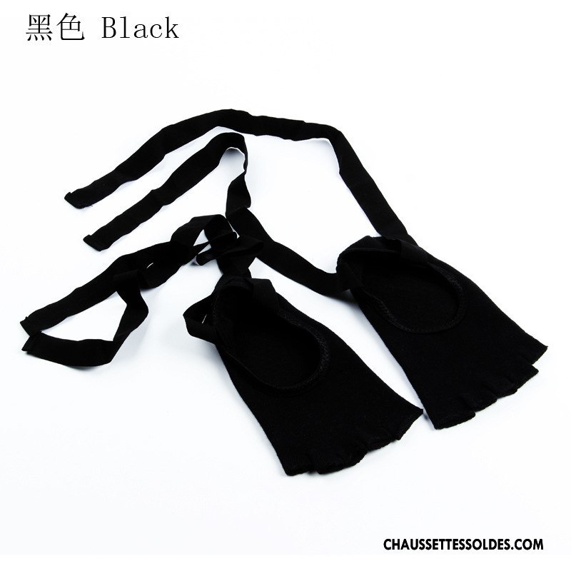 Chaussettes De Yoga Femme Laçage Dame Danse Ballet Antidérapant Ouverture Du Pied Noir
