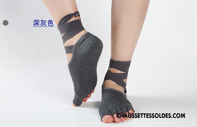 Chaussettes De Yoga Femme Les Bretelles Doigts Exposés Coton Bio Dame Antidérapant Mouvement Noir