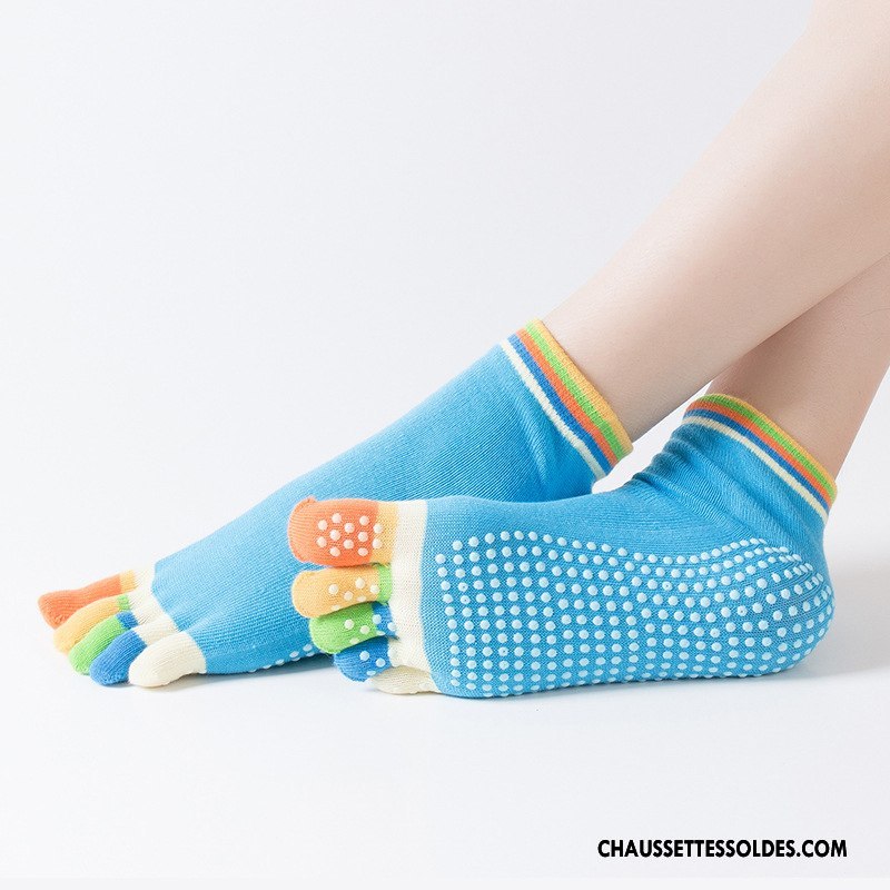 Chaussettes De Yoga Femme Massage Coton Bio Mouvement Antidérapant Dame Ouverture Du Pied Violet