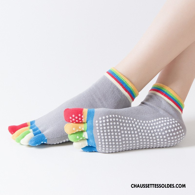 Chaussettes De Yoga Femme Massage Coton Bio Mouvement Antidérapant Dame Ouverture Du Pied Violet