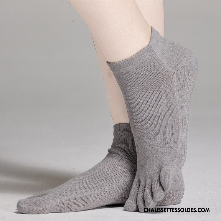 Chaussettes De Yoga Femme Milieu Élasticité 100% Coton Silicone Dame Cinq Doigts Rose