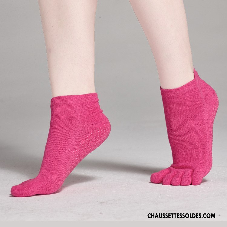 Chaussettes De Yoga Femme Milieu Élasticité 100% Coton Silicone Dame Cinq Doigts Rose
