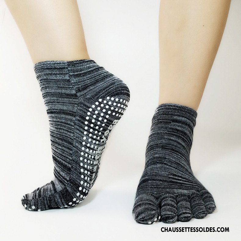 Chaussettes De Yoga Femme Mouvement Antidérapant Dos Nu Chaussettes En Coton Demi-doigt Cinq Doigts Bordeaux
