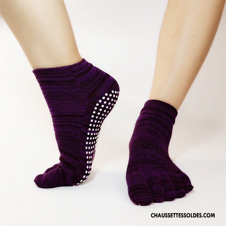 Chaussettes De Yoga Femme Mouvement Antidérapant Dos Nu Chaussettes En Coton Demi-doigt Cinq Doigts Bordeaux