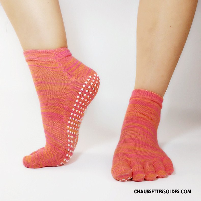 Chaussettes De Yoga Femme Mouvement Antidérapant Dos Nu Chaussettes En Coton Demi-doigt Cinq Doigts Bordeaux