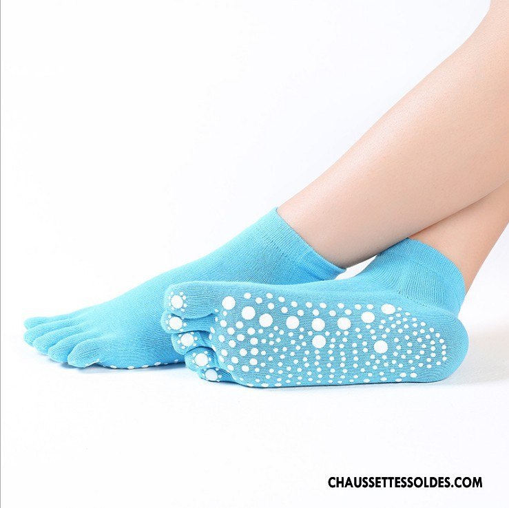 Chaussettes De Yoga Femme Métier Antidérapant Anti-odeur Cinq Doigts Matelassé Silicone Bleu