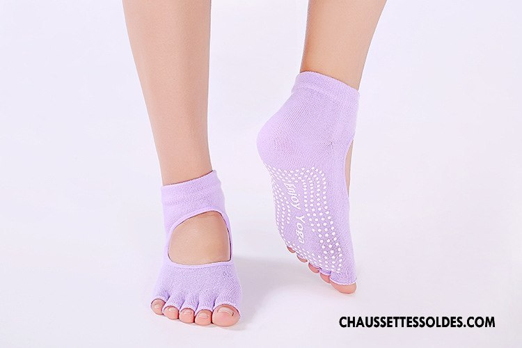 Chaussettes De Yoga Femme Métier Cinq Doigts Dos Nu Antidérapant Clair Danse Violet