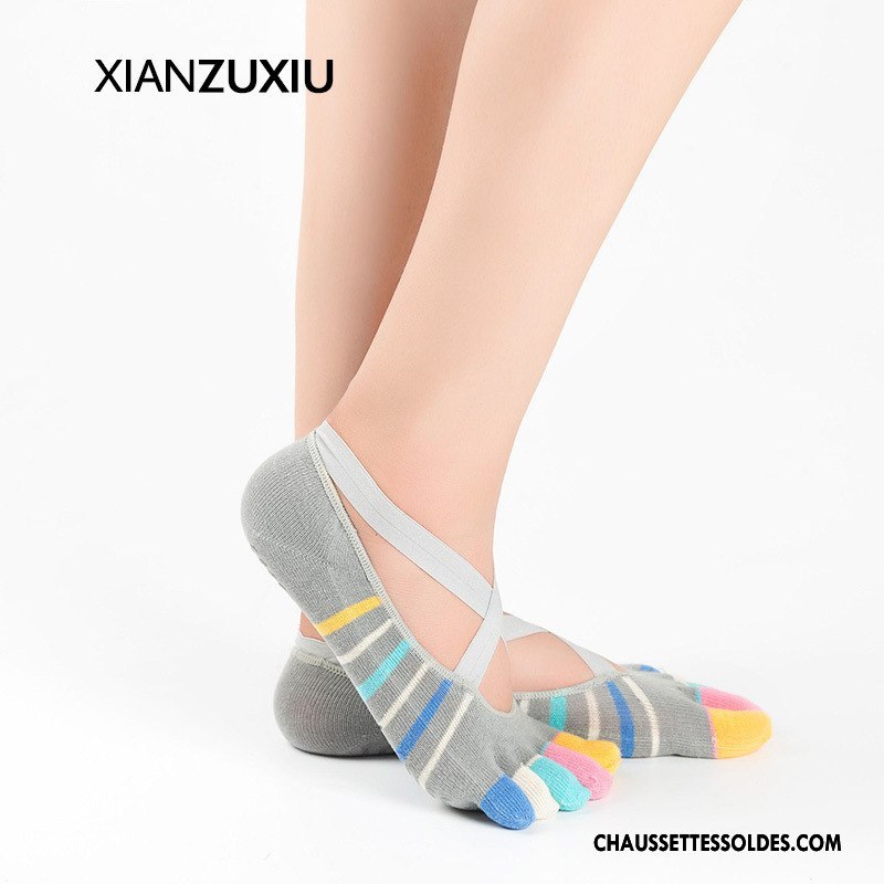 Chaussettes De Yoga Femme Métier Danse 100% Coton Cinq Doigts Antidérapant Laçage Noir