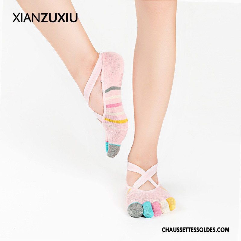 Chaussettes De Yoga Femme Métier Danse 100% Coton Cinq Doigts Antidérapant Laçage Noir