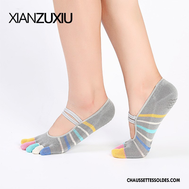 Chaussettes De Yoga Femme Métier Danse 100% Coton Cinq Doigts Antidérapant Laçage Noir