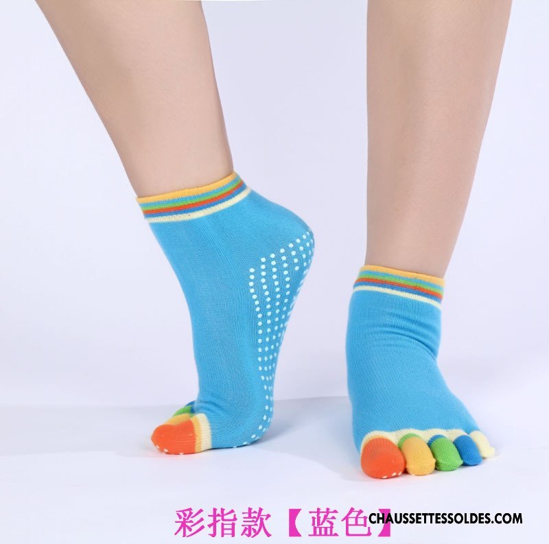 Chaussettes De Yoga Femme Métier Mouvement Cinq Doigts Doigt De Pied Danse Antidérapant Bleu