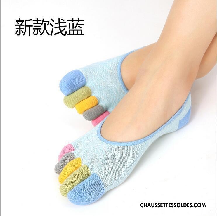 Chaussettes De Yoga Femme Printemps Chaussette Basse Coupée Cinq Doigts Été 100% Coton Matelassé Blanc Clair