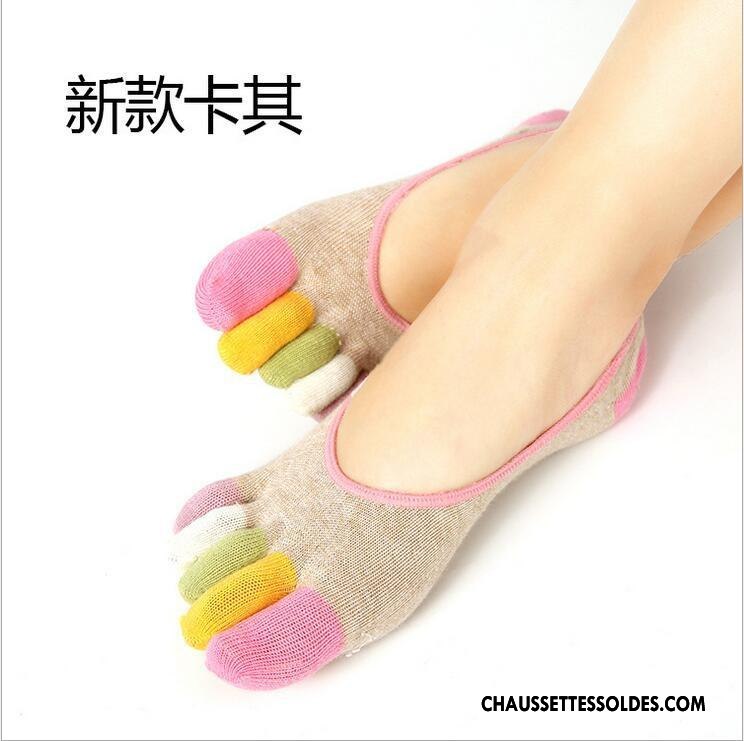 Chaussettes De Yoga Femme Printemps Chaussette Basse Coupée Cinq Doigts Été 100% Coton Matelassé Blanc Clair