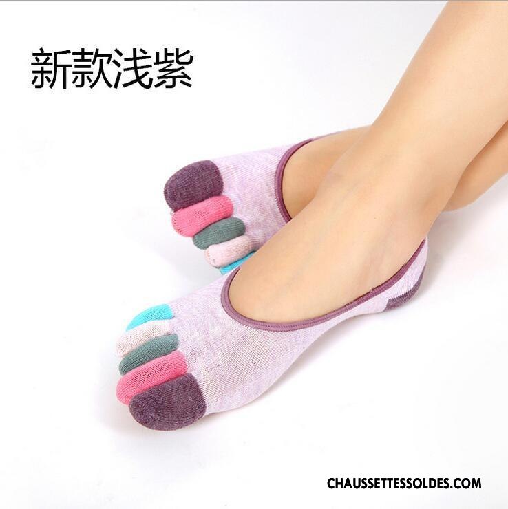 Chaussettes De Yoga Femme Printemps Chaussette Basse Coupée Cinq Doigts Été 100% Coton Matelassé Blanc Clair