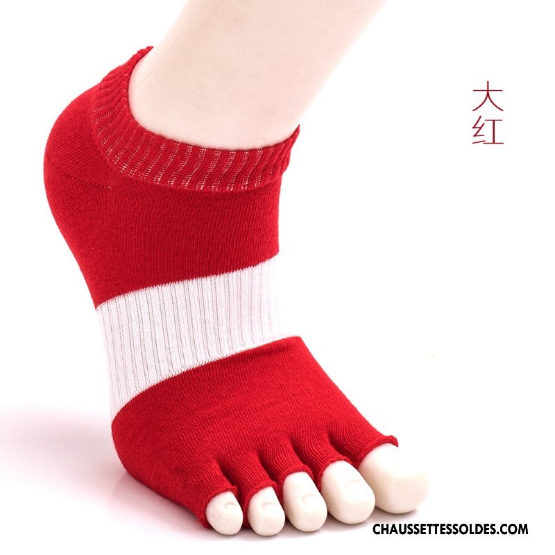 Chaussettes De Yoga Femme Printemps Chaussettes En Coton Absorber La Sueur Été Anti-off Ouverture Du Pied Rouge