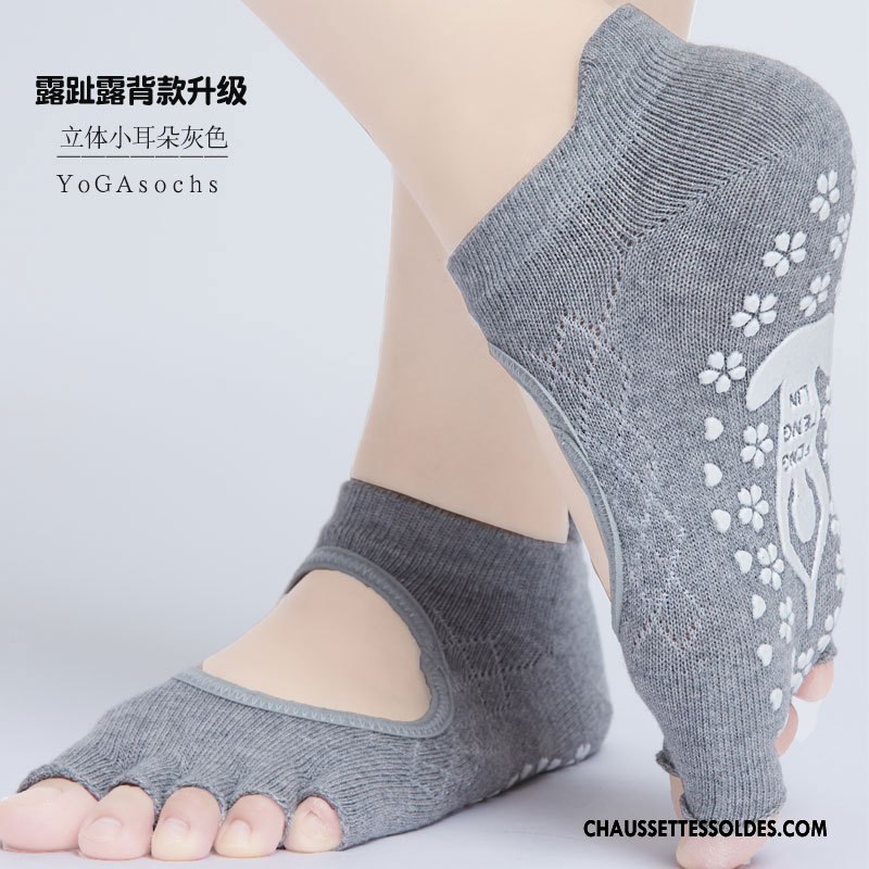 Chaussettes De Yoga Femme Qualité Antidérapant Dos Nu Cinq Doigts Silicone Dame Rose