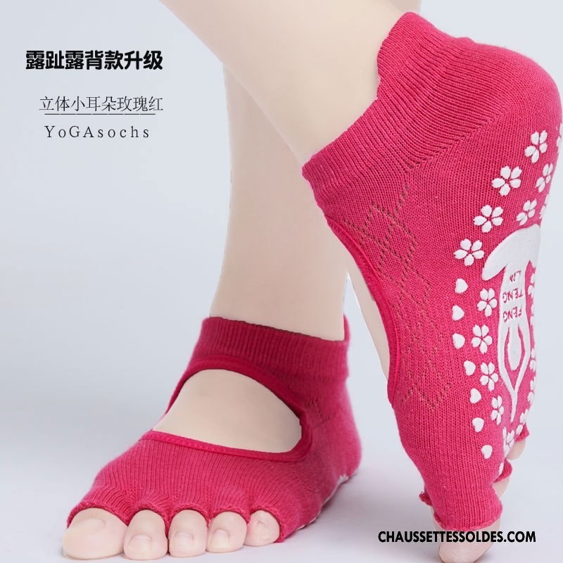 Chaussettes De Yoga Femme Qualité Antidérapant Dos Nu Cinq Doigts Silicone Dame Rose