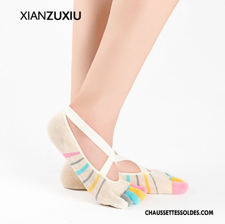Chaussettes De Yoga Femme Silicone Métier Laçage Danse Matelassé Cinq Doigts Noir
