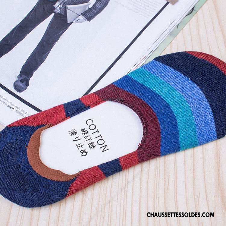 Chaussettes Invisibles Homme Absorber La Sueur Été Coton Bio Adulte Antidérapant Respirant Couleur De Contraste Coloré