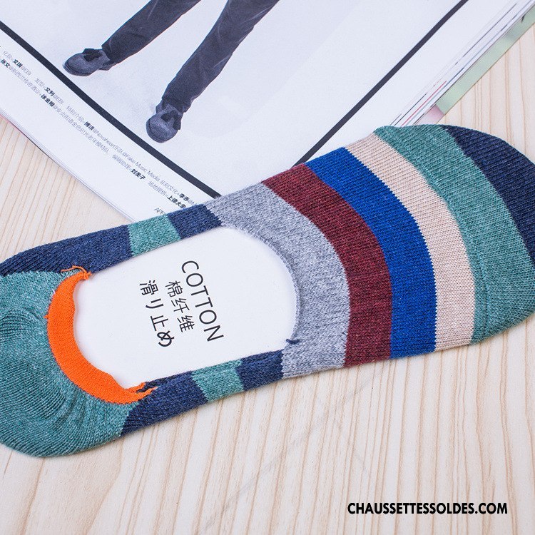 Chaussettes Invisibles Homme Absorber La Sueur Été Coton Bio Adulte Antidérapant Respirant Couleur De Contraste Coloré