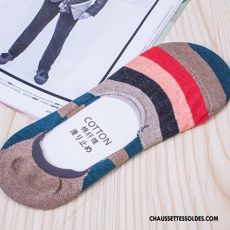 Chaussettes Invisibles Homme Absorber La Sueur Été Coton Bio Adulte Antidérapant Respirant Couleur De Contraste Coloré