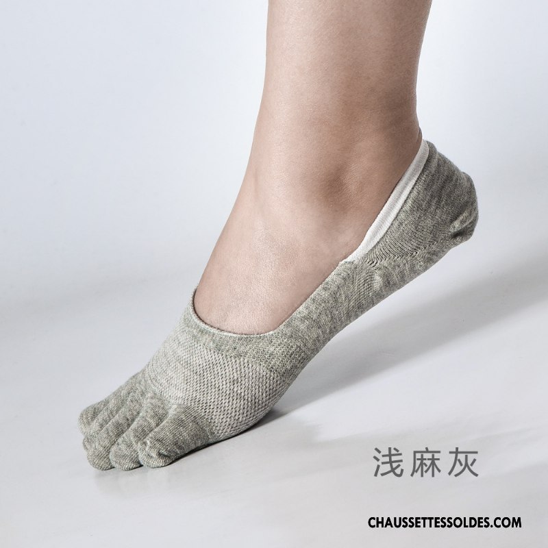 Chaussettes Invisibles Homme Anti-odeur Chaussette Basse Coupée Cinq Doigts Engrener Chaussettes En Coton De Travail Pure Bleu