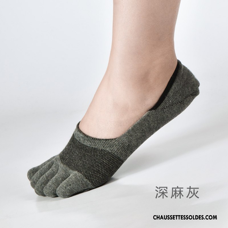Chaussettes Invisibles Homme Anti-odeur Chaussette Basse Coupée Cinq Doigts Engrener Chaussettes En Coton De Travail Pure Bleu