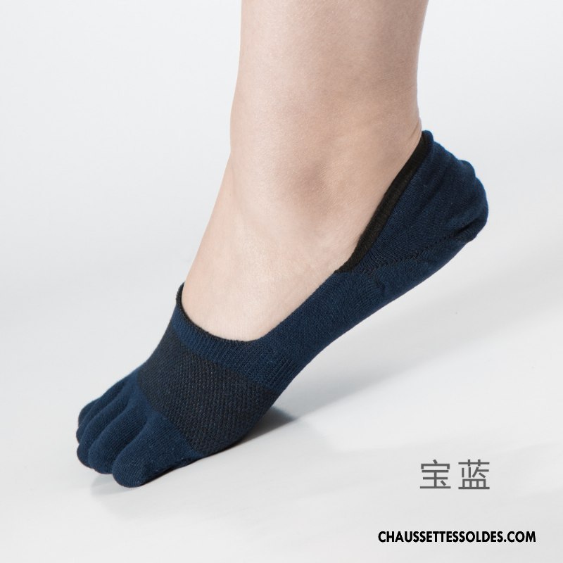 Chaussettes Invisibles Homme Anti-odeur Chaussette Basse Coupée Cinq Doigts Engrener Chaussettes En Coton De Travail Pure Bleu