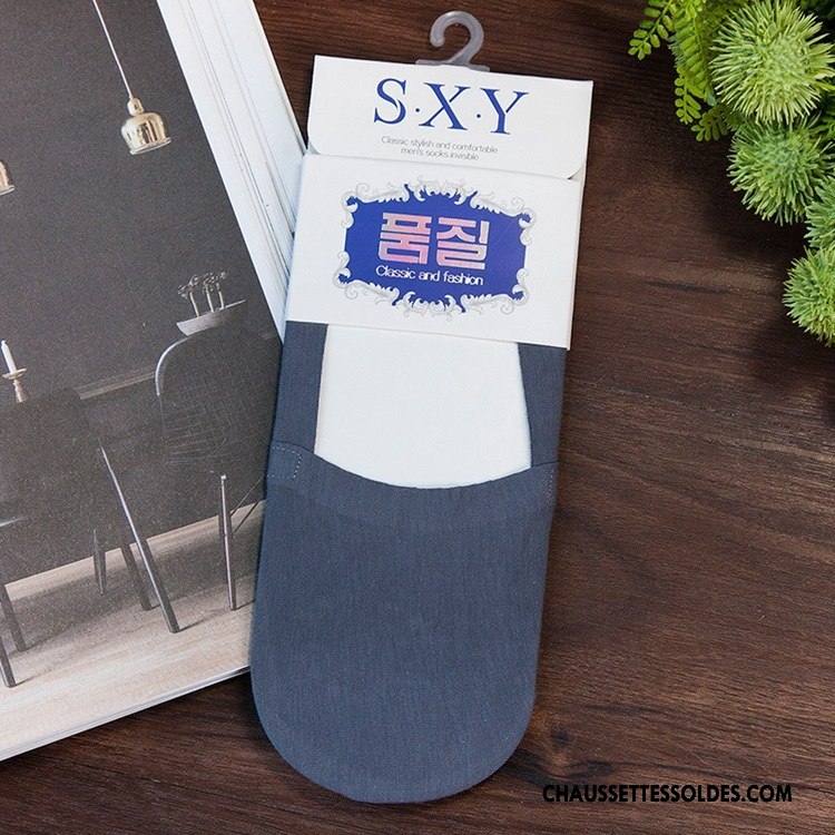 Chaussettes Invisibles Homme Anti-odeur Chaussette Basse Coupée Légère Mocassin Été Silicone Bleu Clair