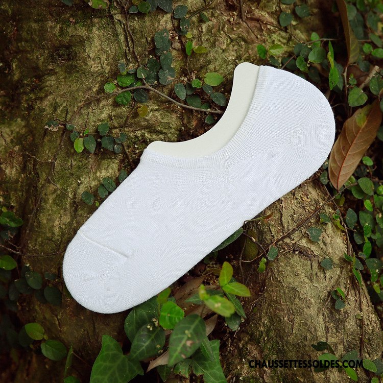 Chaussettes Invisibles Homme Antidérapant Silicone Coton Mince Chaussette Basse Coupée Pure Blanc