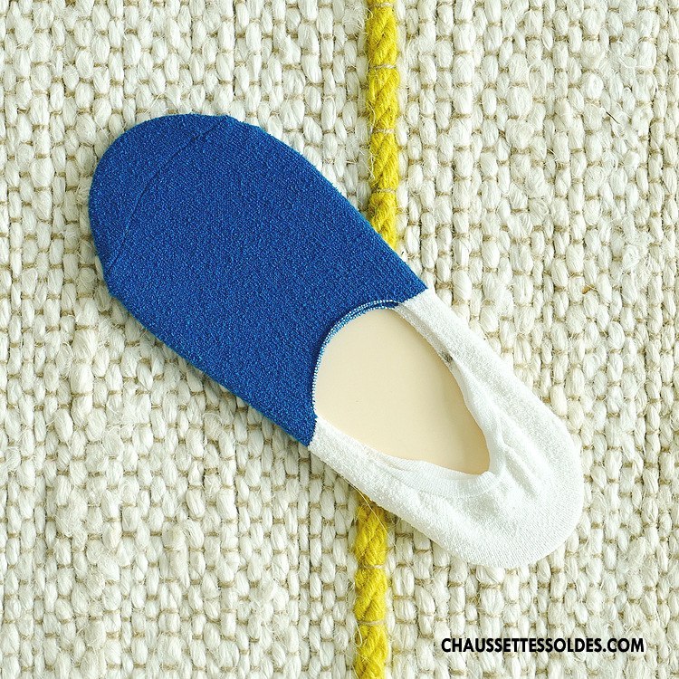 Chaussettes Invisibles Homme Antidérapant Yarn Été Mouvement Chaussette Basse Coupée Coton Couleurs Mixtes Bleu