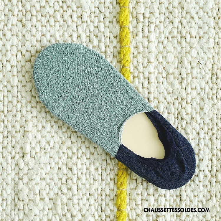 Chaussettes Invisibles Homme Antidérapant Yarn Été Mouvement Chaussette Basse Coupée Coton Couleurs Mixtes Bleu