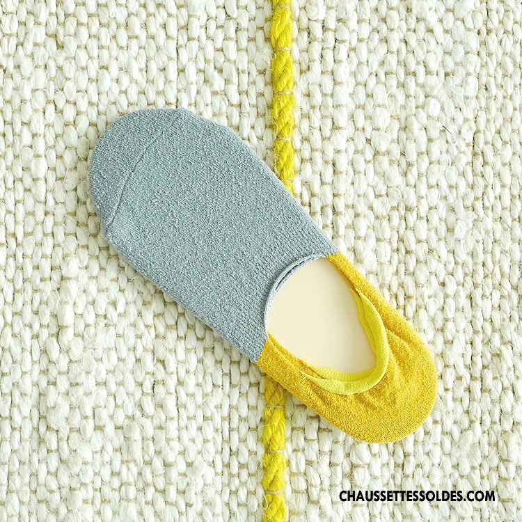 Chaussettes Invisibles Homme Antidérapant Yarn Été Mouvement Chaussette Basse Coupée Coton Couleurs Mixtes Bleu