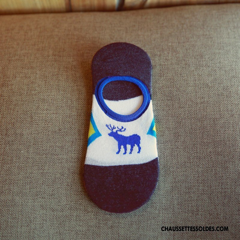 Chaussettes Invisibles Homme Chaussette Basse Coupée Printemps Cerf Été Personnalité Pure Coloré Clair
