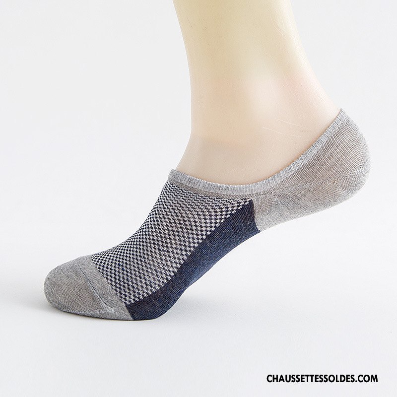 Chaussettes Invisibles Homme Chaussette Basse Coupée Printemps Respirant Antidérapant Rayé Silicone Bleu