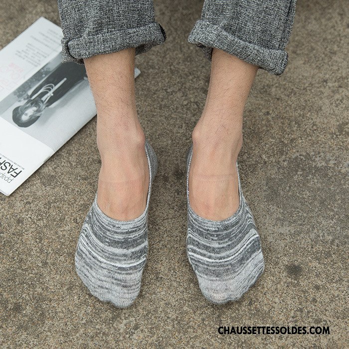 Chaussettes Invisibles Homme Chaussette Basse Coupée Été Rayé 100% Coton Casual Légère Gris Clair