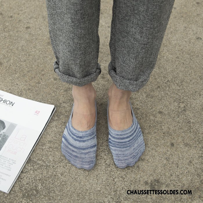 Chaussettes Invisibles Homme Chaussette Basse Coupée Été Rayé 100% Coton Casual Légère Gris Clair