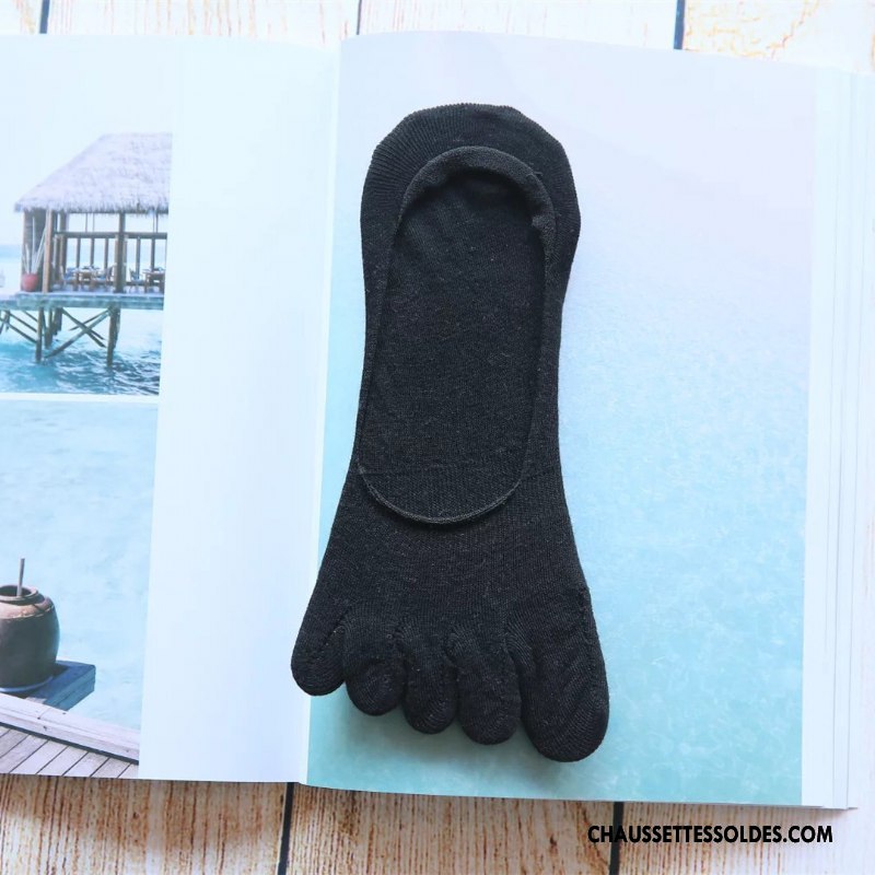 Chaussettes Invisibles Homme Chaussette Courte Personnalité Été Coton Bio Silicone Cinq Doigts Blanc Clair