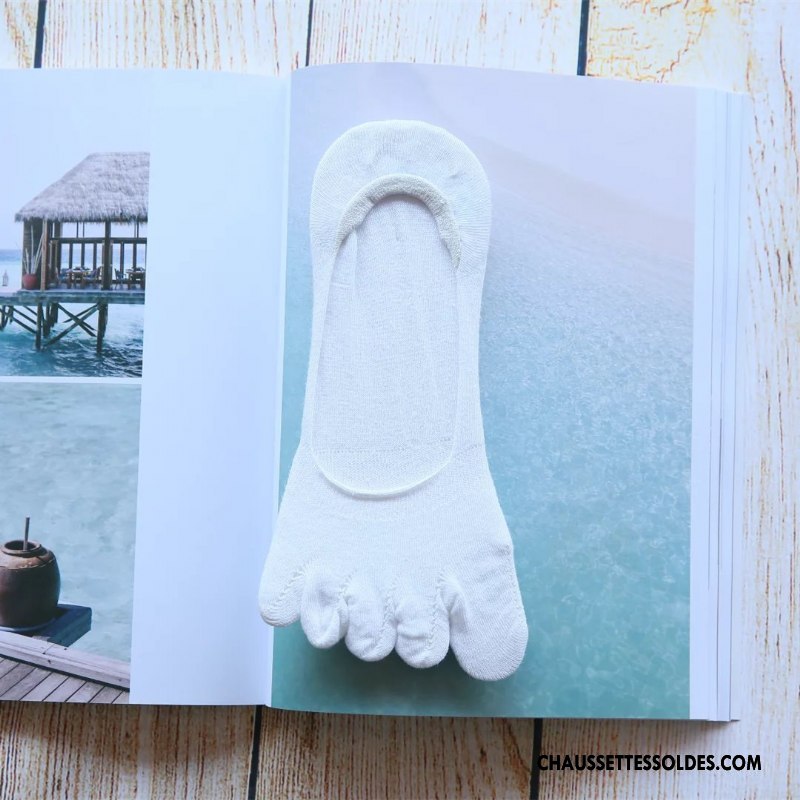 Chaussettes Invisibles Homme Chaussette Courte Personnalité Été Coton Bio Silicone Cinq Doigts Blanc Clair