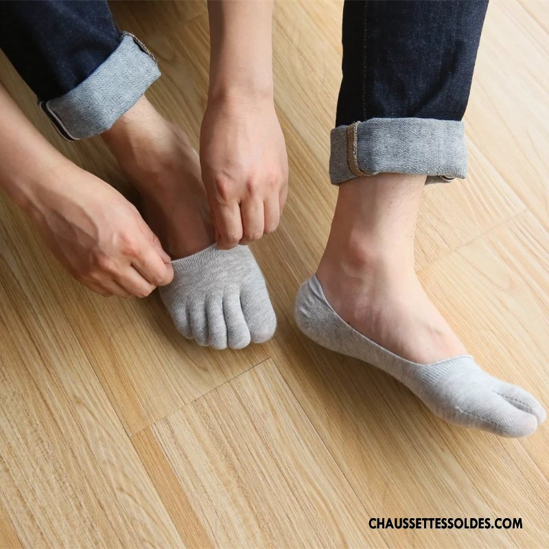 Chaussettes Invisibles Homme Chaussette Courte Personnalité Été Coton Bio Silicone Cinq Doigts Blanc Clair