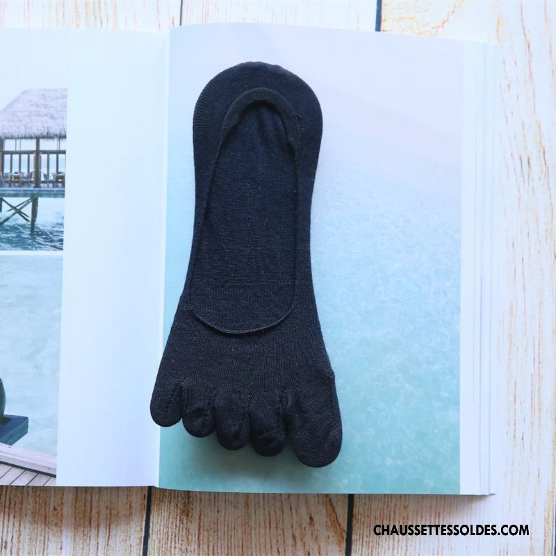 Chaussettes Invisibles Homme Chaussette Courte Personnalité Été Coton Bio Silicone Cinq Doigts Blanc Clair